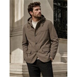 Hörst Hooded Jacket Technical Fabric Layered Zip Button Large Olive Outerwear